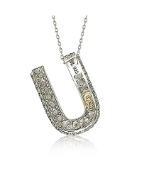 Suzy Levian Sterling Silver Sapphire 3-d Letter "U" Initial Pendant