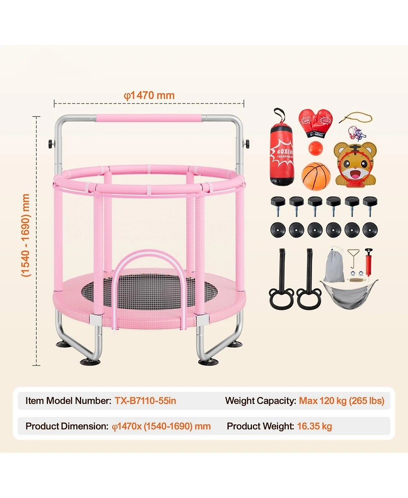 Sugift 55" Kids Trampoline with Net and Basketball Hoop Pink