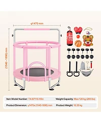 Sugift 55" Kids Trampoline with Net and Basketball Hoop Pink