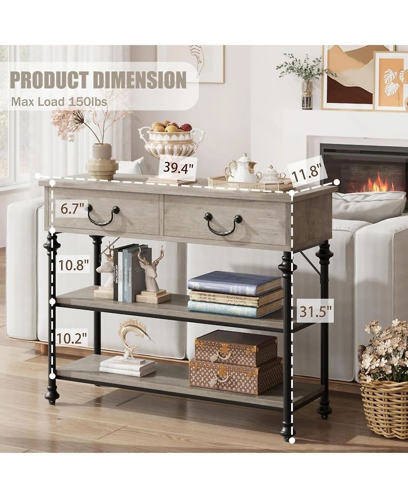 gaomon Entryway Console Table with 2 Drawers, Narrow Storage Table, Small Hallway Organizer, Shelves
