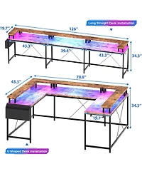 gaomon 78" U-Shaped Computer Desk with Power Outlets & Rgb Led, Reversible L-Shaped Home Office Desk with Storage