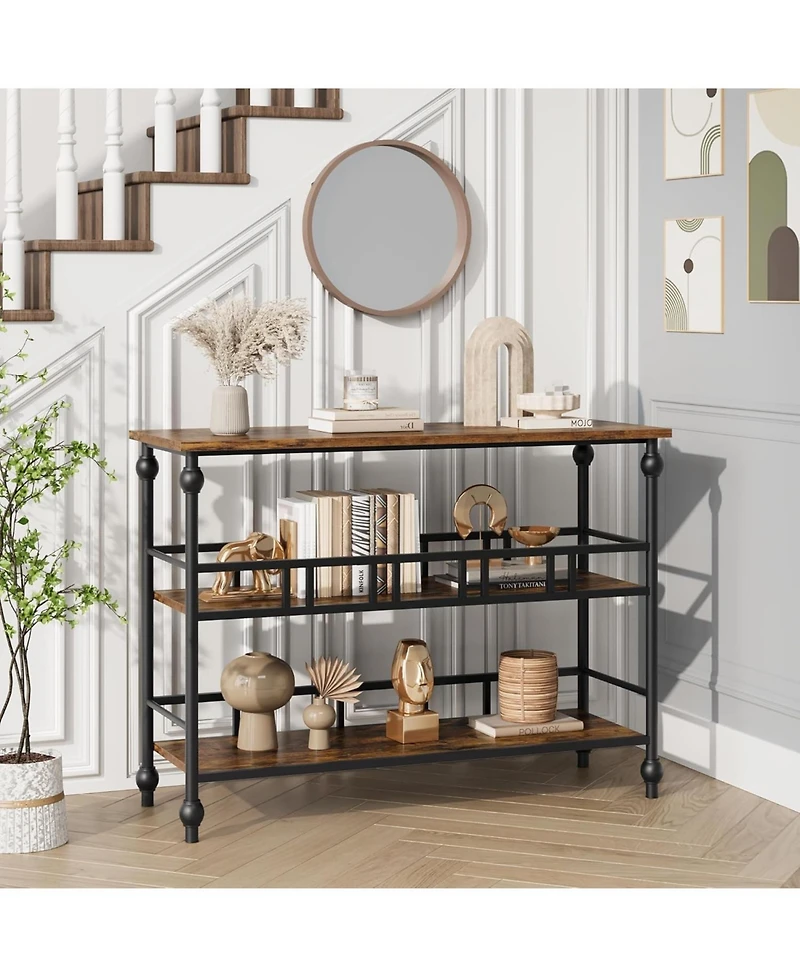 gaomon 43" 3-Tier Narrow Console Table, Rustic Brown Industrial Entryway Storage Organizer