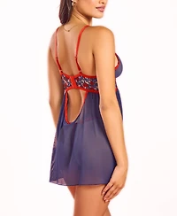 Hauty Women's Fine Mesh and Printed Floral 2PC Babydoll Panty Set