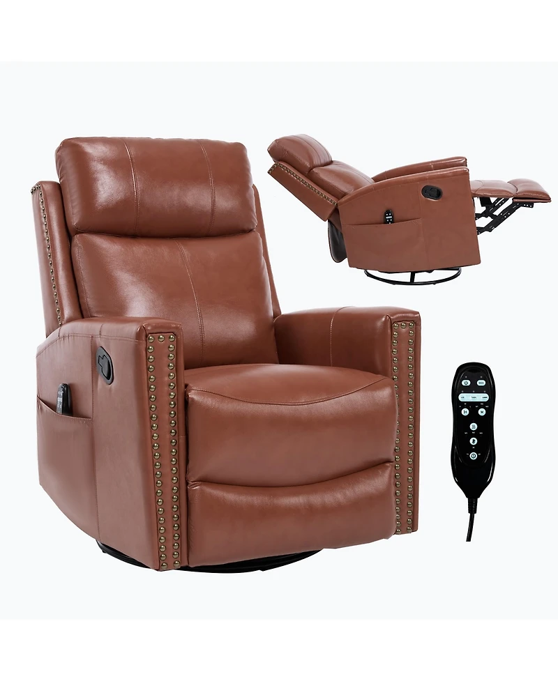 Streamdale Furniture Red Leather Heat Massage Rocker Swivel Recliner