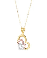 Macy's Tripe Heart Pendant Necklace in 10k Yellow and Rose Gold