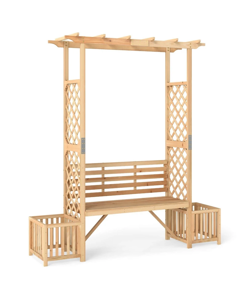 Patio Garden Bench Arbor Arch with Pergola Planting Box Side Trellis for Vines