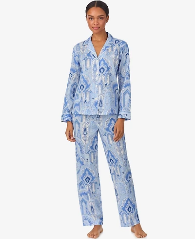Lauren Ralph Women's Notch Collar and Long Pant Pajama Set