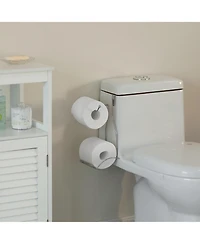 Basicwise Chrome Over the Tank 2 Slots Toilet Tissue Paper Holder Organizer for Bathroom Storage