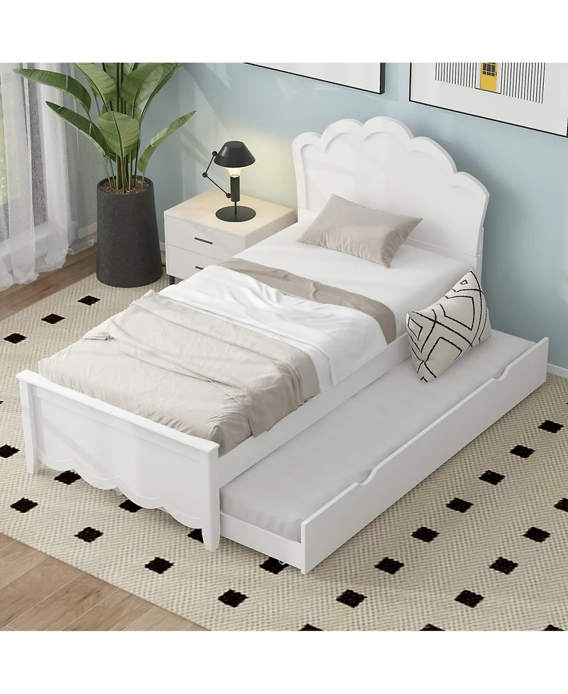 Boyel Living Twin Size Wood Platform Bed with Headboard and Twin Size Trundle