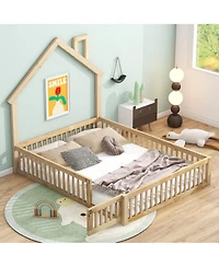 Boyel Living Wood Full House Platform Bed with Guardrail