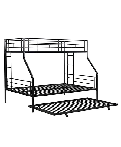 Boyel Living Twin Over Full Metal Bunk Bed with Trundle Black, No Box Spring Needed, Easy Assemble