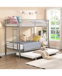 Boyel Living Metal Bunk Bed with Trundle Silver, No Box Spring Needed, Easy Assemble