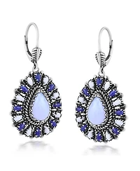 American West Jewelry Sterling Silver Blue Lace Agate, Sodalite, and White Agate Cluster Pear Shaped Dangle Earrings