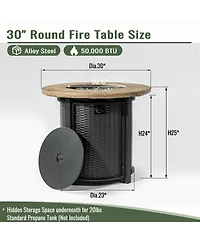 Boyel Living 30" Propane Gas Fire Pit Table, 50000 Btu Round Steel Fire Pit with Imitation Wood Grain Finish for Outside Patio Deck Garden