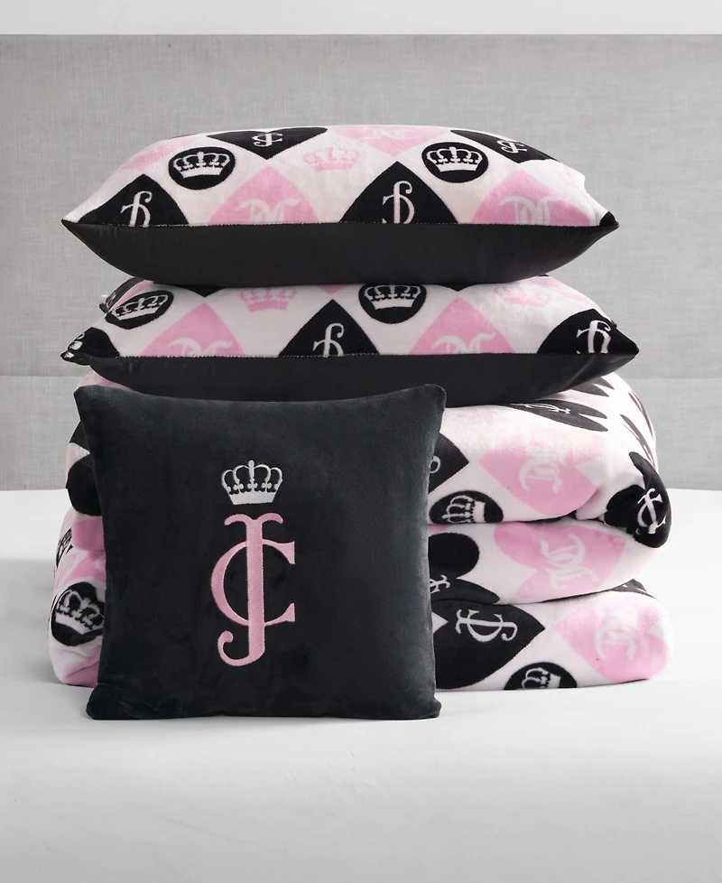 Juicy Couture Plush Reversible Queen Heart Logo -Pc. Comforter Set