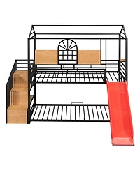 Streamdale Furniture Twin Bunk Bed with Slide and Storage Stairs, Black and Red