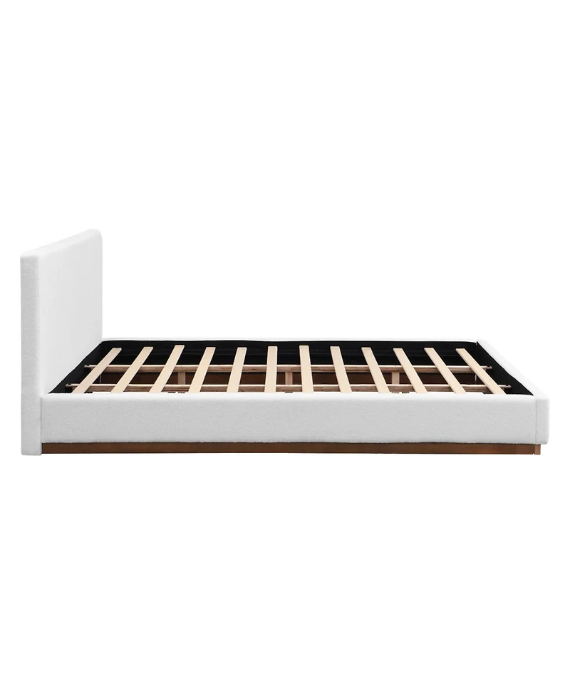 Streamdale Furniture Elegant White Fabric Upholstered King Bed with Solid Wood Base