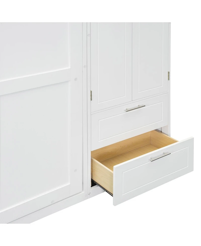 Streamdale Queen Size Wall Murphy Bed with Cabinet, Shelves, Wardrobe, White