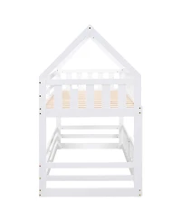 Streamdale Twin over Twin House Bunk Bed with Fence and Door, White