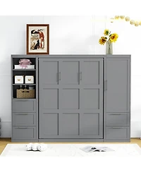 Streamdale Furniture Murphy Bed Wall Bed with Closet, Drawers and Shelves