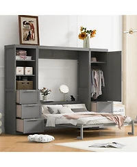Streamdale Furniture Murphy Bed Wall Bed with Closet, Drawers and Shelves