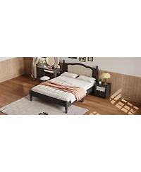 Streamdale Furniture Queen Wooden Bed, Natural Rattan, Vintage