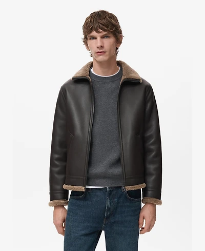 Mango Men's Faux-Leather Fleece Jacket