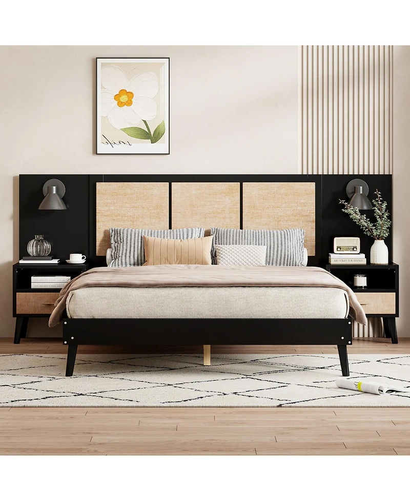 Streamdale Furniture Queen Bed Frame with Nightstands and Lamps