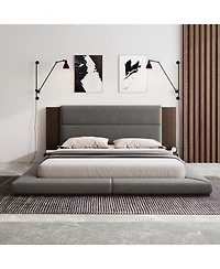 Streamdale Furniture Upholstered Platform Bed with Extended Headboard & Shelf