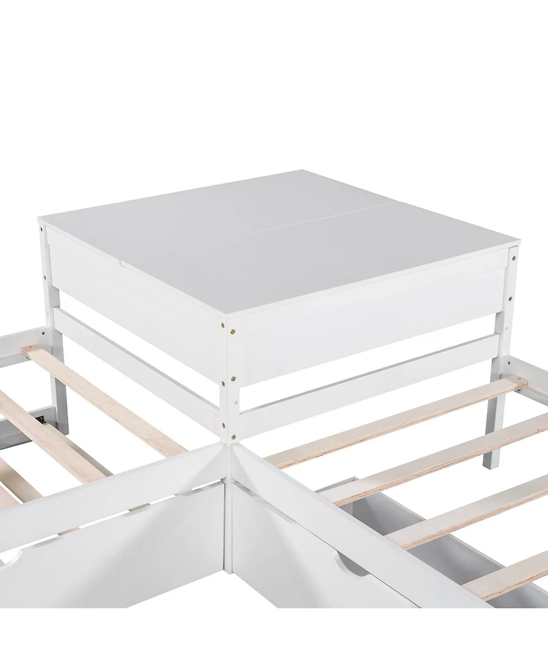 Streamdale Furniture Twin L-Shaped Platform Bed with Trundle, Drawers & Desk