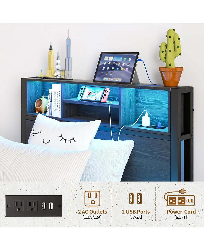 Streamdale Furniture Twin Storage Bed Frame with Headboard, Charging, and Bookcase