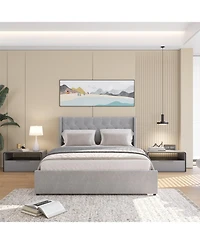Streamdale Furniture Queen Size Bed Frame with 4 Storage Drawers and Wingback Headboard, Button Tufted Design, Light Grey