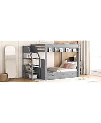 Streamdale Furniture Wood Full Convertible Bunk Bed with Storage Staircase, Bedside Table, and 3 Drawers, White