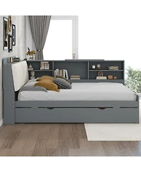Streamdale Furniture Wood Full Size platform bed with Trundle, Shelves and Storage Headboard