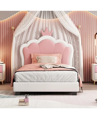 Streamdale Furniture Streamdale Twin size Upholstered Princess Bed With Crown Headboard,Twin Size Platform Bed with Headboard