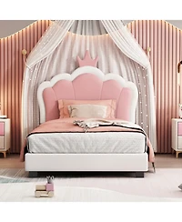 Streamdale Furniture Streamdale Twin size Upholstered Princess Bed With Crown Headboard,Twin Size Platform Bed with Headboard