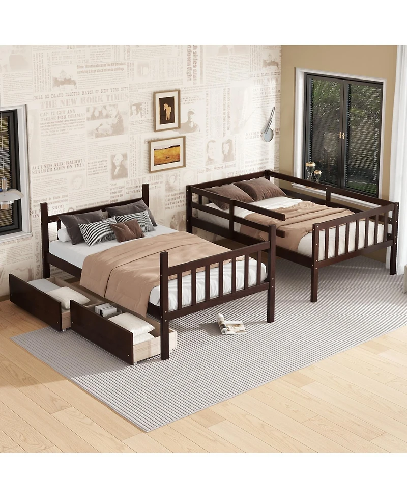 Streamdale Furniture Twin Bunk Bed with Drawers and Safety Guardrails, Espresso