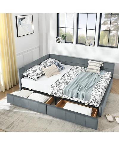 Streamdale Furniture Queen Velvet Tufted Storage Bed with Backrest and Armrests