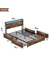 Streamdale Furniture Queen Bed Frame w/ Charging Headboard, Noise-Free, No Box Spring
