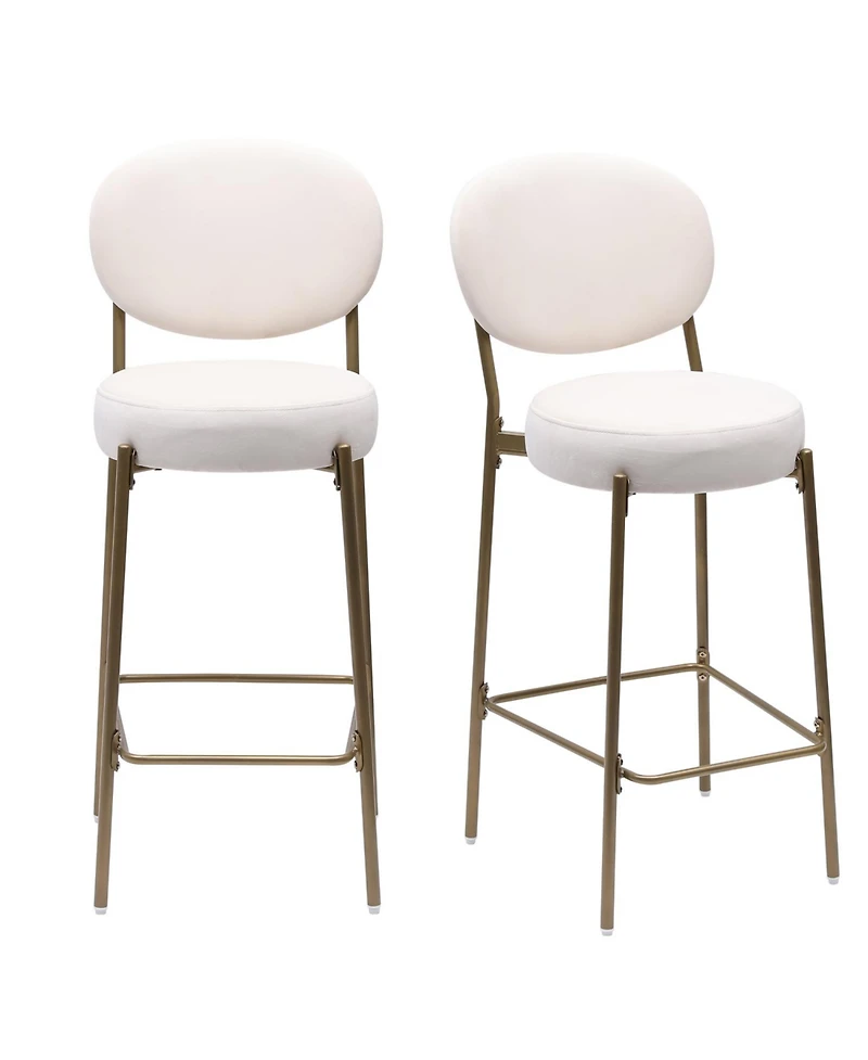 Streamdale Furniture Streamdale Upholstered Velvet Bar Stools with Backrest (Creamy White), Set of 2