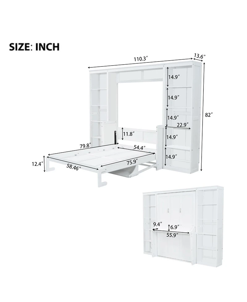 Streamdale Furniture Full Size Murphy Bed with Desk and Bookshelf