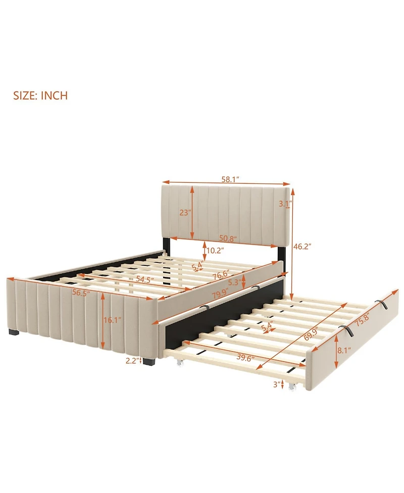 Streamdale Furniture Full Size Velvet Upholstered Platform Bed with Twin Size Trundle