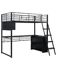Streamdale Furniture Metal Loft Bed with Led, Desk and 4 Storage Shelves,