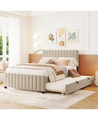 Streamdale Furniture Full Size Velvet Upholstered Platform Bed with Twin Size Trundle