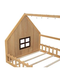 Streamdale Furniture Full Wood House Bed with Window and Fence.