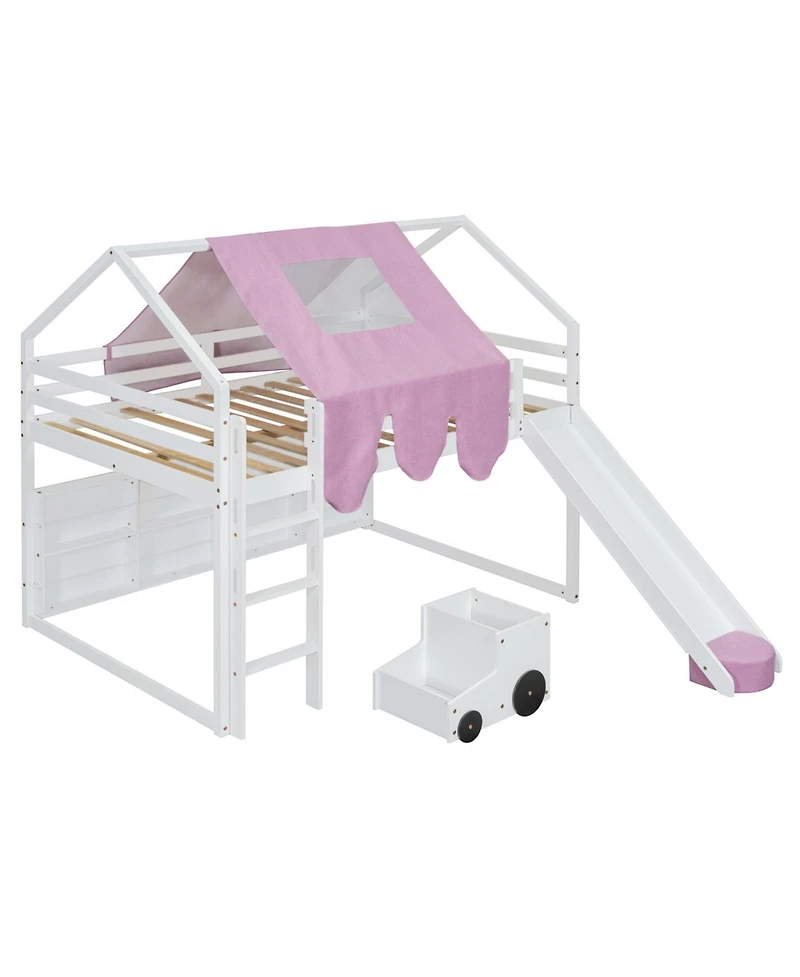 Streamdale Furniture Wooden Loft Bed House-shaped Frame with a Tent