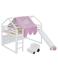 Streamdale Furniture Wooden Loft Bed House-shaped Frame with a Tent