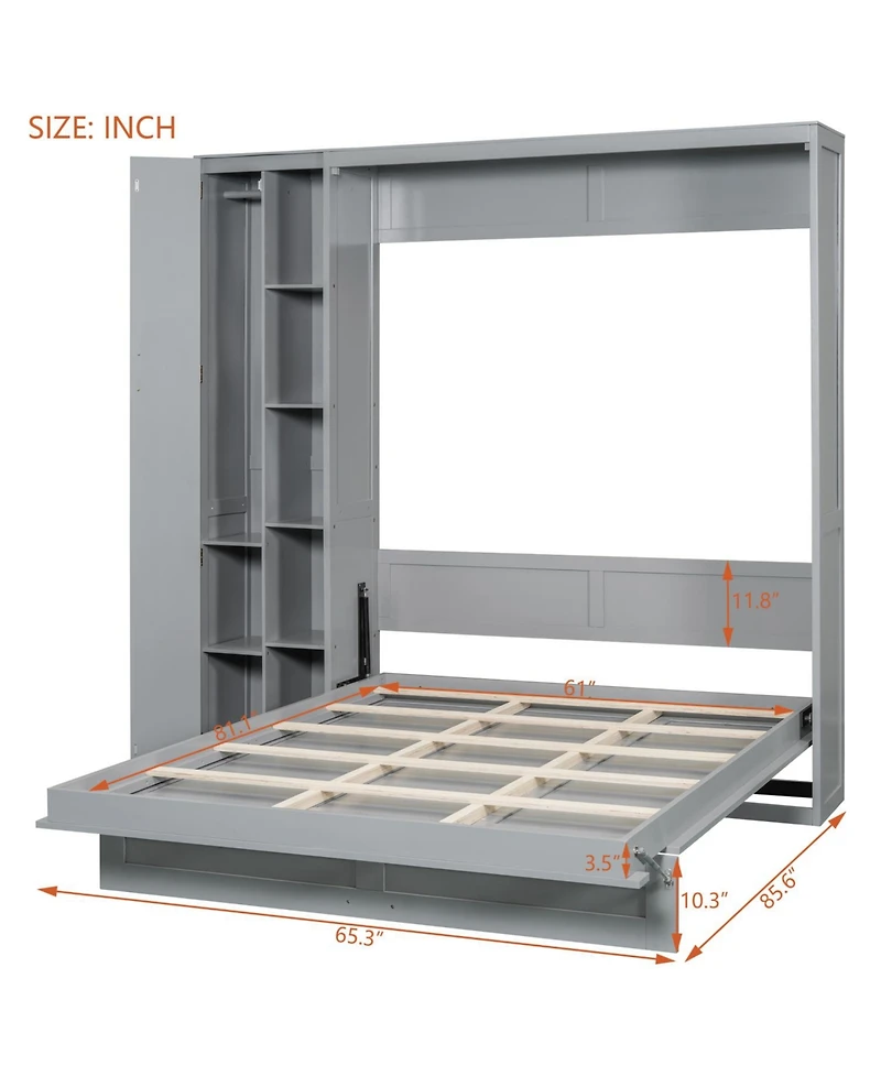Streamdale Furniture Queen Size Murphy Bed Wall Bed with Shelves, Wardrobe and Led Lights