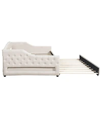 Streamdale Furniture Upholstered Full Xl Daybed with Led Belt and Trundle