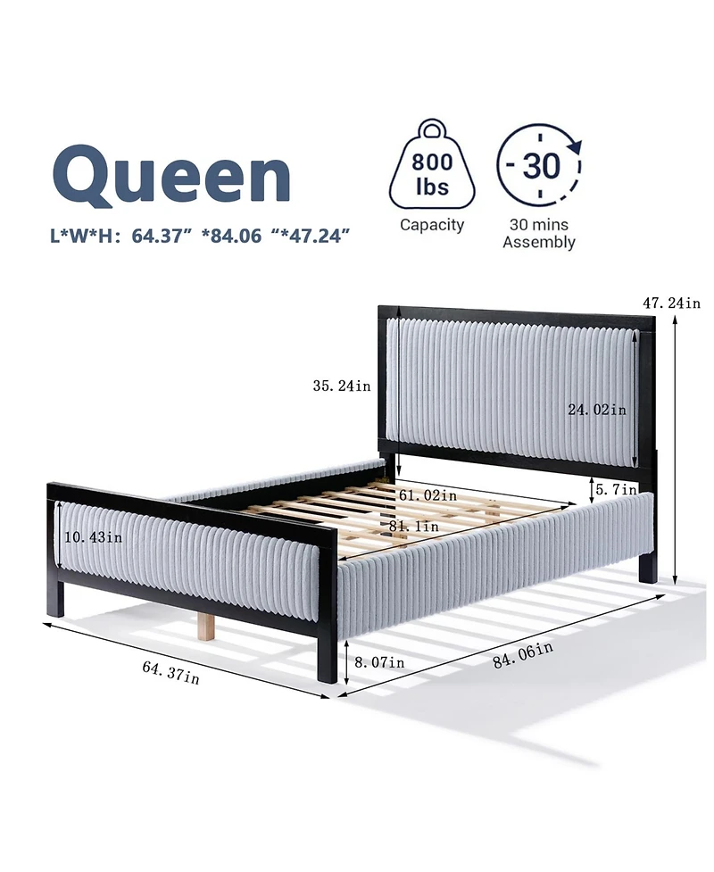 Streamdale Furniture Upholstered Bed with Fluffy Soft Headboard Frame